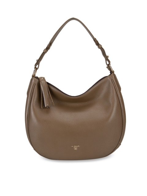 

Da Milano Brown Leather Half Moon Hobo Bag with Tasselled