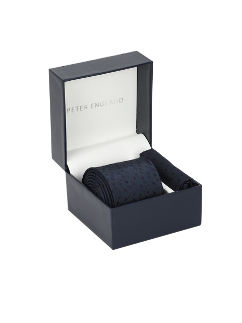 

Peter England Navy Blue Printed Tie and Pocket Square