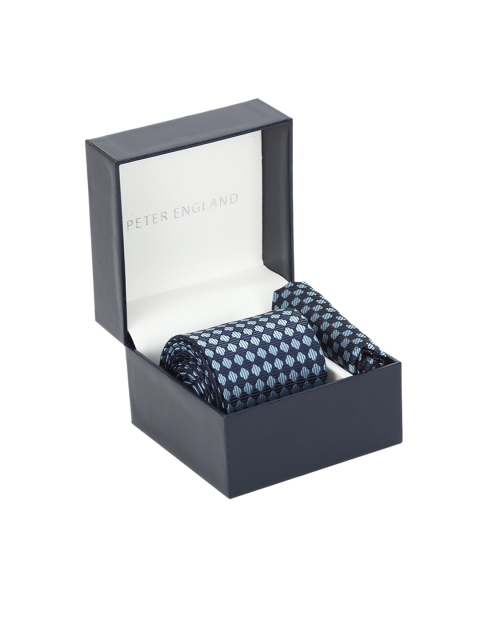 

Peter England Navy Blue Printed Tie and Pocket Square