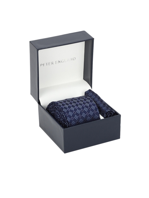 

Peter England Navy Tie and Pocket Square Gift Set, Navy blue