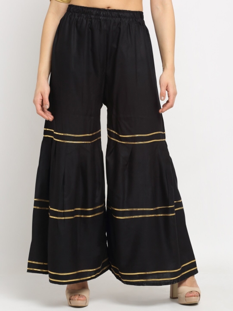 

NEUDIS Women Black & Gold-Coloured Striped Flared Ethnic Palazzos