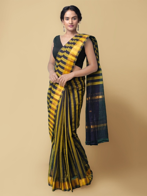

Unnati Silks Women Black & Gold Vertical Striped Saree