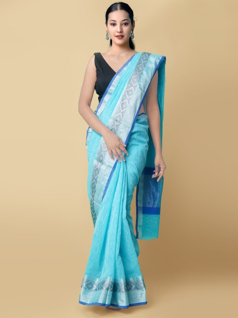 

Unnati Silks Blue & Silver Zari Jute Cotton Chanderi Saree