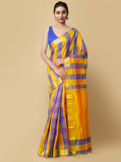 

Unnati Silks Yellow & Blue Woven Design Pure handloom Art Silk Sustainable Patola Saree
