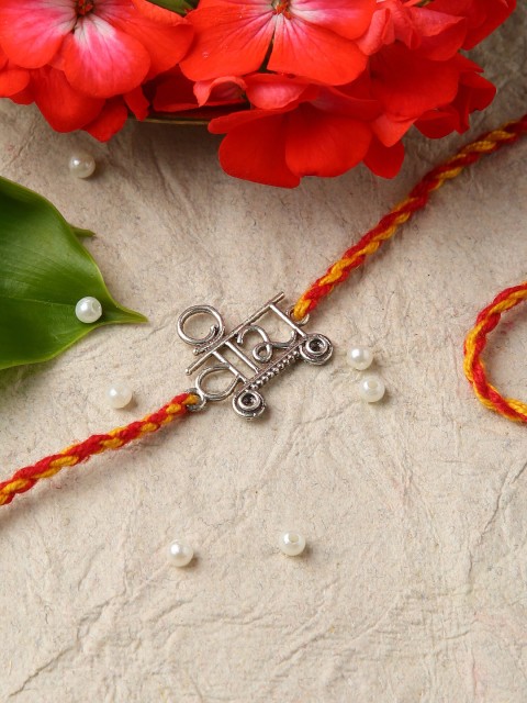

Sepia Silver Toned & Orange 925 Silver Rakhi