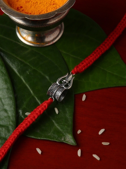 

Sepia Silver Toned & Red Trishul 925 Silver Rakhi