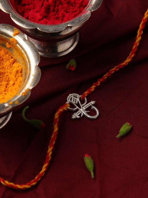 

Sepia Silver Toned & Red Ganesh Ji 925 Silver Rakhi