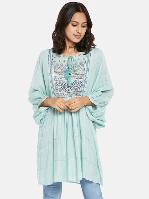 

People Green Tribal Printed Yoke Design Tunic