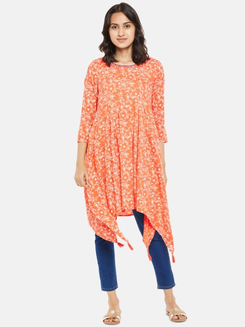 

People Women Orange & White Floral Printed Tunic