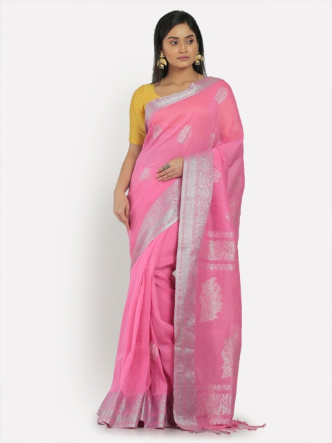 

Aryavart Pink & Silver Woven Design Jamdani Saree