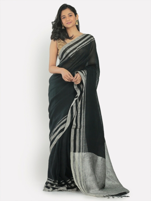 

Aryavart Black & Silver-Toned Saree