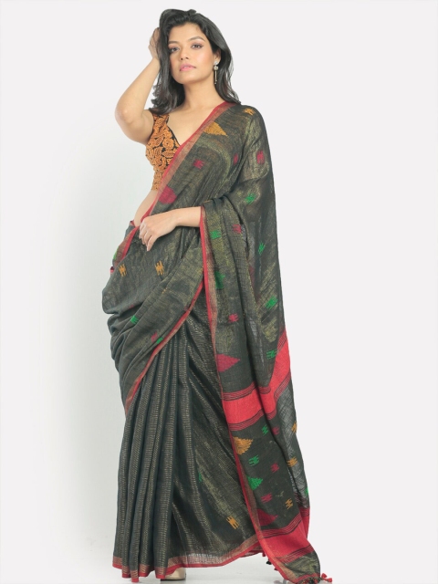 

Aryavart Black & Pink Geometric Woven Design Saree