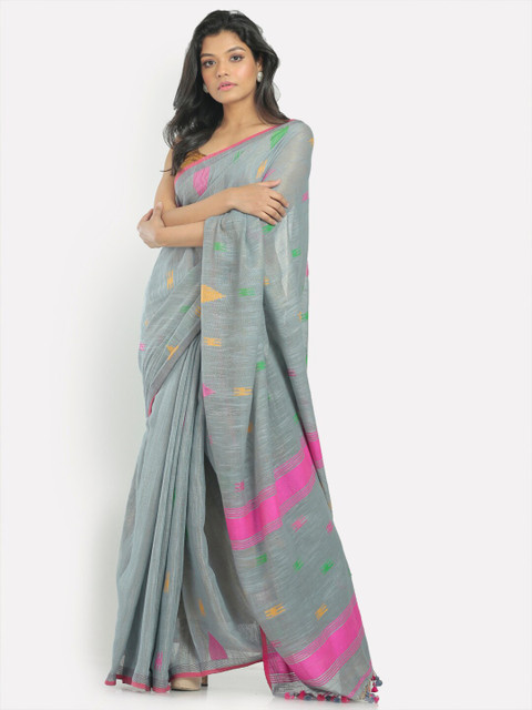 

Aryavart Grey & Pink Woven Design Saree