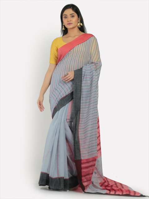 

Aryavart Grey & Black Striped Printed Saree