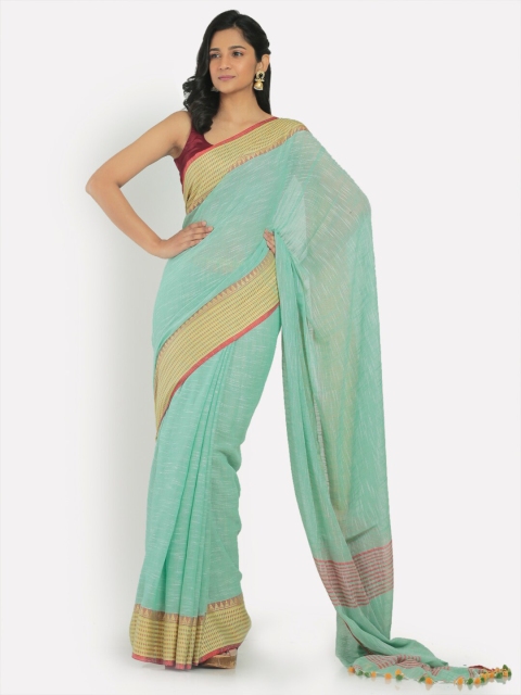 

Aryavart Blue & Gold-Toned Pure Cotton Saree