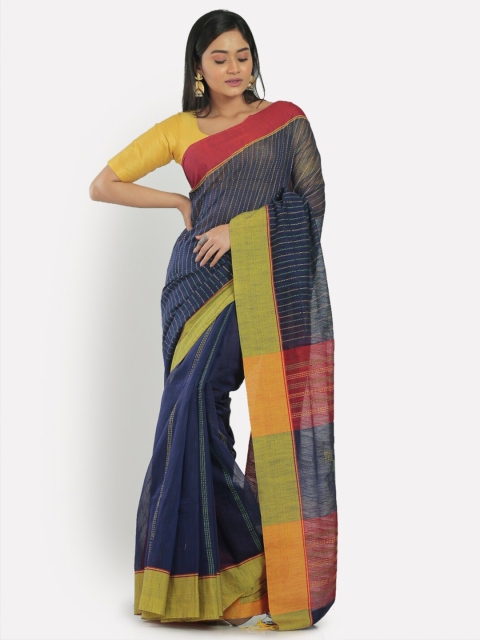 

Aryavart Navy Blue & Red Striped Saree