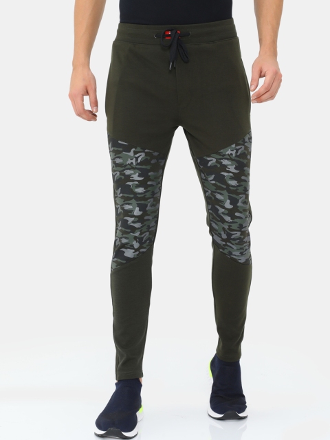 

FabSeasons Men Olive Green & Grey Camouflage Printed Slim-Fit Track Pants
