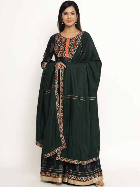 

DIVYANK Women Teal Green Ethnic Motifs Printed Regular Kurta with Sharara & Dupatta