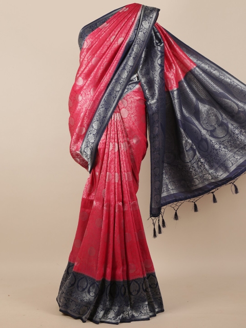 

Pothys Pink & Black Floral Zari Silk Blend Saree