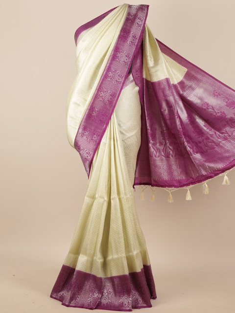 

Pothys Cream-Coloured & Magenta Woven Design Zari Silk Blend Saree