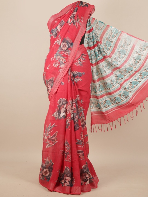 

Pothys Pink & Grey Floral Zari Linen Blend Saree