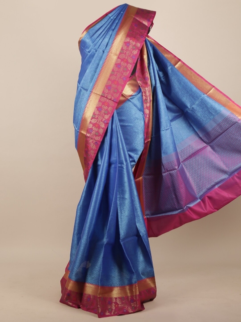 

Pothys Blue & Pink Ethnic Motifs Zari Woven Design Muslin Silk Saree