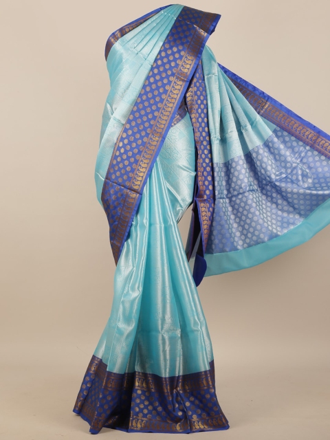 

Pothys Turquoise Blue & Blue Woven Design Silk Blend Saree