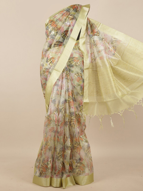 

Pothys Yellow & Green Floral Tissue Saree