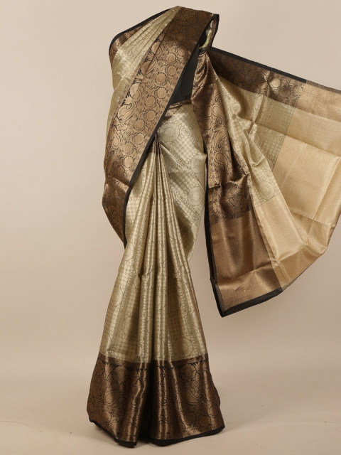 

Pothys Gold-Toned & Black Ethnic Motifs Zari Tissue Saree