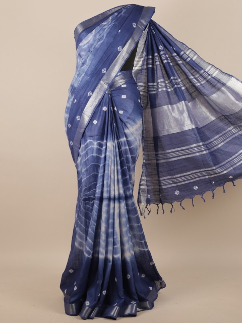 

Pothys Women Blue & White Tie & Dye Printed Saree