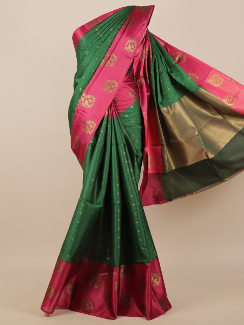 

Pothys Green & Magenta Pink Ethnic Motifs Zari Muslin Silk Saree