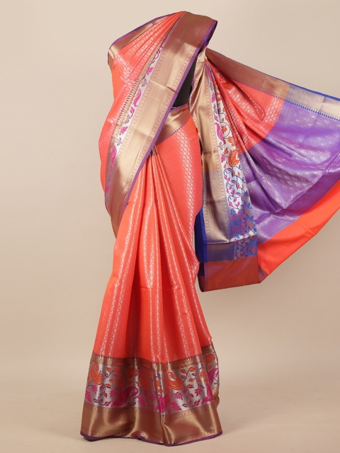 

Pothys Peach-Coloured & Blue Woven Design Silk Blend Saree