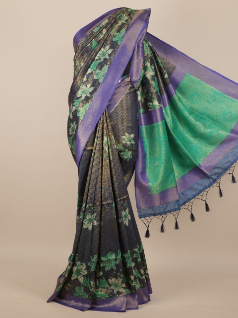 

Pothys Blue & Silver Coloured Woven Design Zari Detail Saree