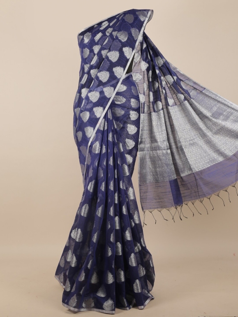 

Pothys Navy Blue & Silver-Toned Ethnic Motifs Zari Saree