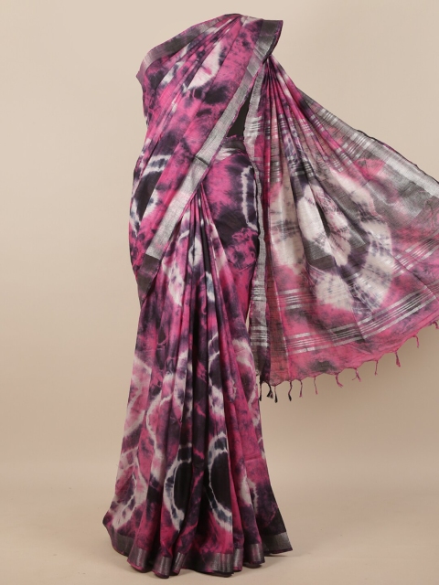 

Pothys Pink & Black Tie and Dye Linen Blend Saree