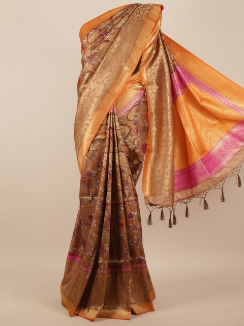 

Pothys Women Brown & Orange Floral Printed & Woven Designed Saree