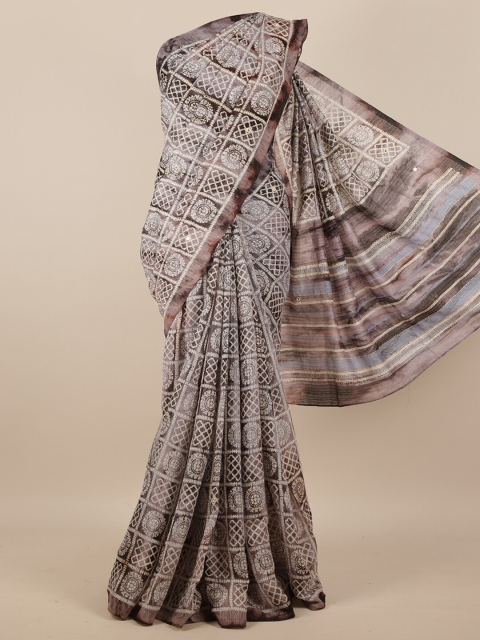 

Pothys Brown & White Floral Supernet Saree