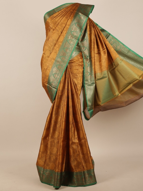 

Pothys Mustard Yellow & Green Ethnic Motifs Muslin Silk Saree