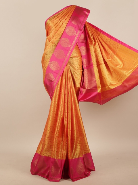 

Pothys Yellow & Fuchsia Ethnic Motifs Zari Woven Design Muslin Silk Saree