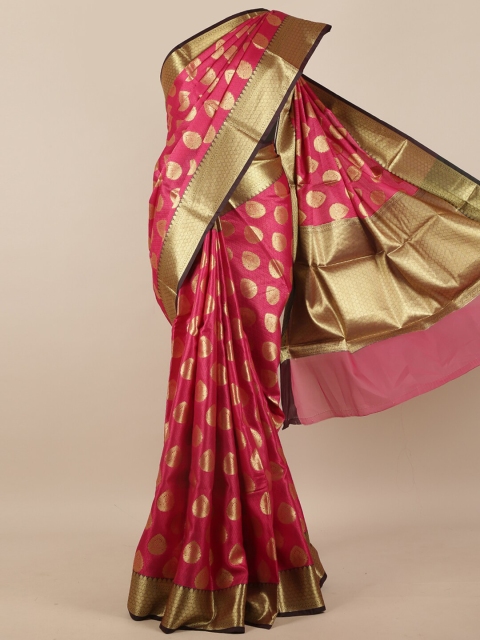 

Pothys Pink & Gold-Toned Ethnic Motifs Zari Muslin Silk Saree