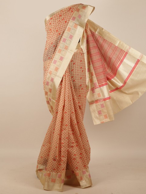 

Pothys Orange & Beige Geometric Printed Saree