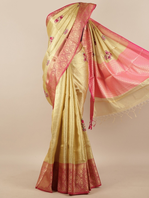 

Pothys Cream-Coloured & Red Woven Design Silk Blend Saree