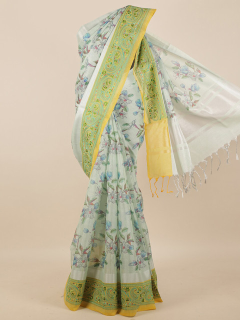 

Pothys Green & Yellow Floral Printed Tissue Saree