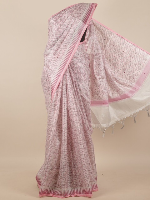 

Pothys Pink & White Geometric Printed Tissue Saree