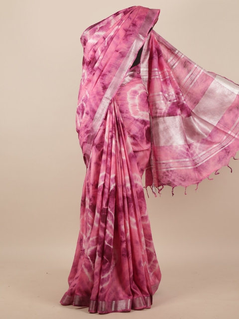 

Pothys Pink & White Tie and Dye Linen Blend Saree