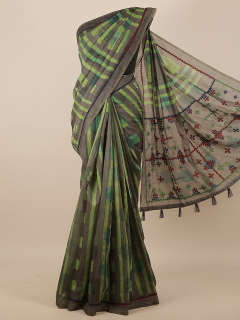 

Pothys Green & Grey Shibori Printed Saree