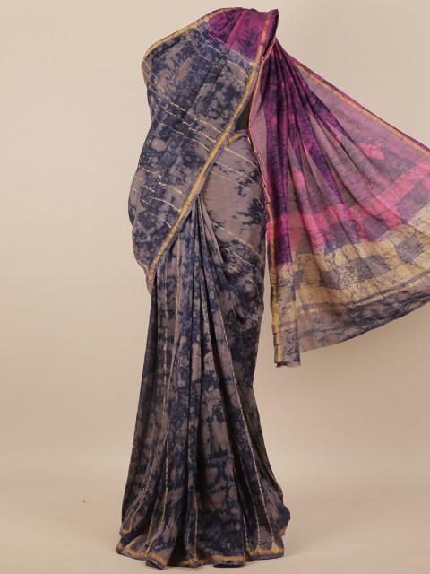 

Pothys Blue & Beige Tie and Dye Zari Detail Linen Blend Saree
