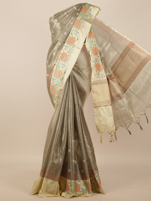 

Pothys Grey & Orange Woven Design Zari Tissue Saree