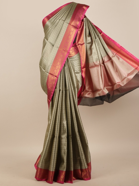 

Pothys Grey & Fuchsia Pink Ethnic Motifs Zari Muslin Silk Saree