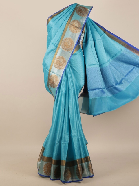 

Pothys Blue & Gold-Toned Ethnic Motifs Zari Muslin Silk Saree